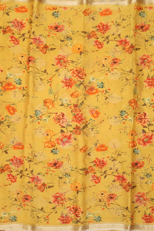 Chiffon Saree In Golden Yellow With Floral Design
