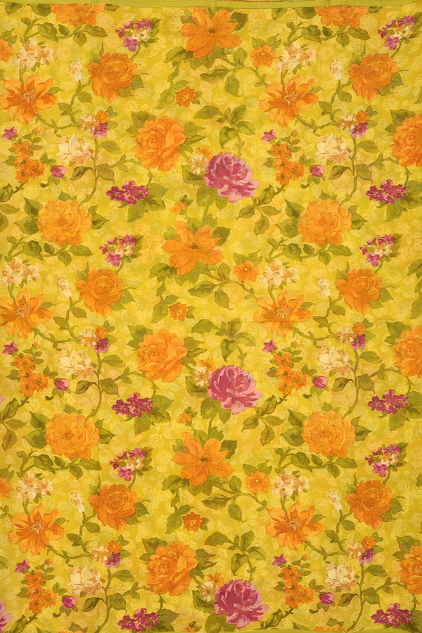 Chiffon Saree In Golden Yellow With Floral Design