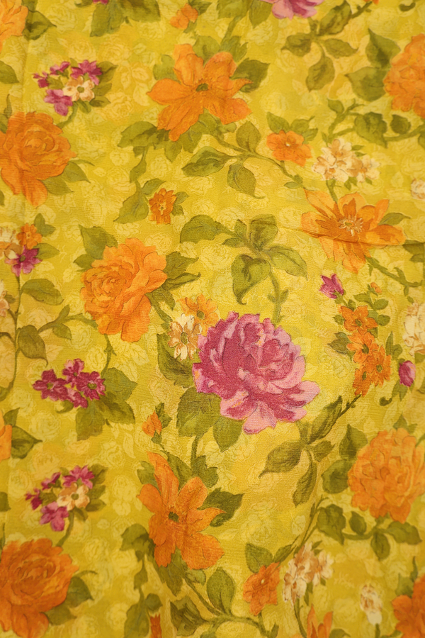 Chiffon Saree In Golden Yellow With Floral Design