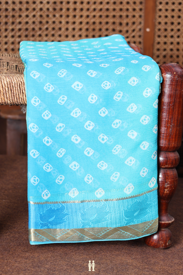 Chiffon Saree In Green And Blue With Printed Buttas