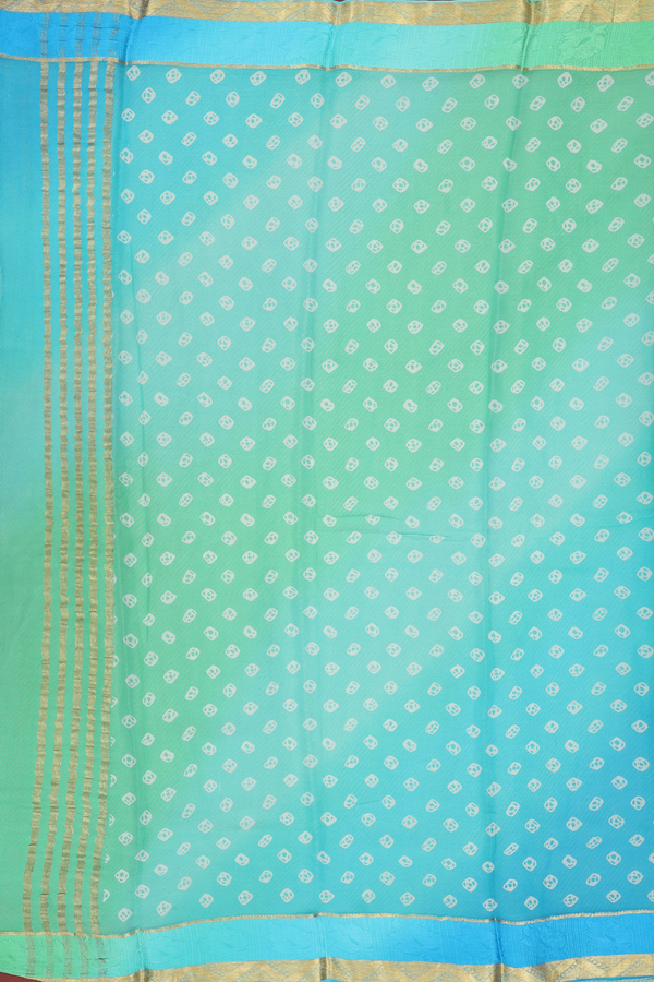Chiffon Saree In Green And Blue With Printed Buttas