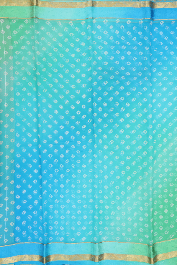 Chiffon Saree In Green And Blue With Printed Buttas