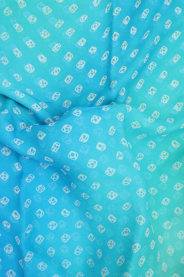 Chiffon Saree In Green And Blue With Printed Buttas