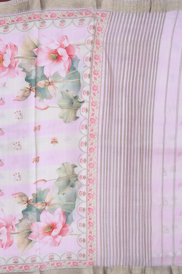 Chiffon Saree In Green And Pink With Printed Design