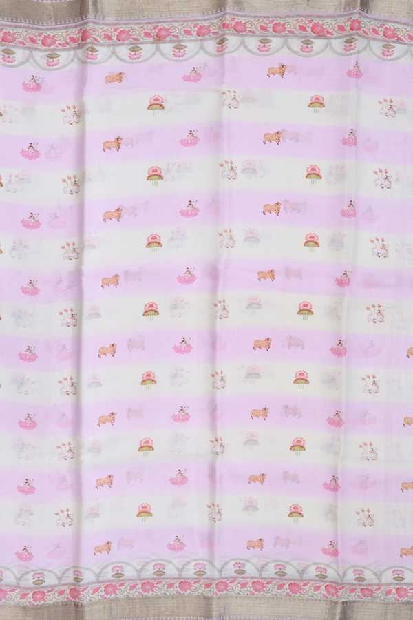 Chiffon Saree In Green And Pink With Printed Design