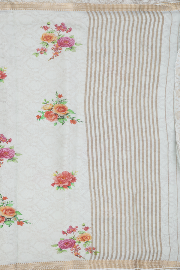 Chiffon Saree In Green Beige With Floral Printed Design