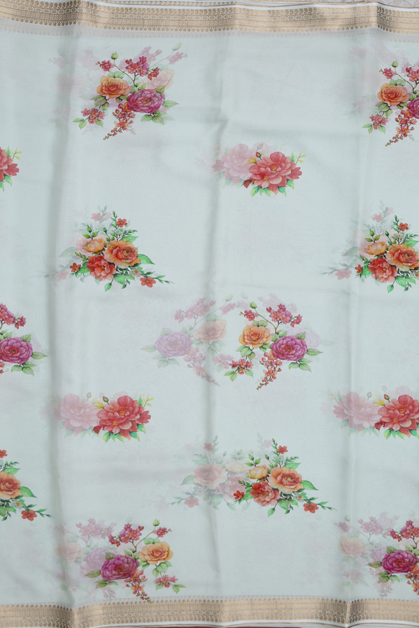 Chiffon Saree In Green Beige With Floral Printed Design