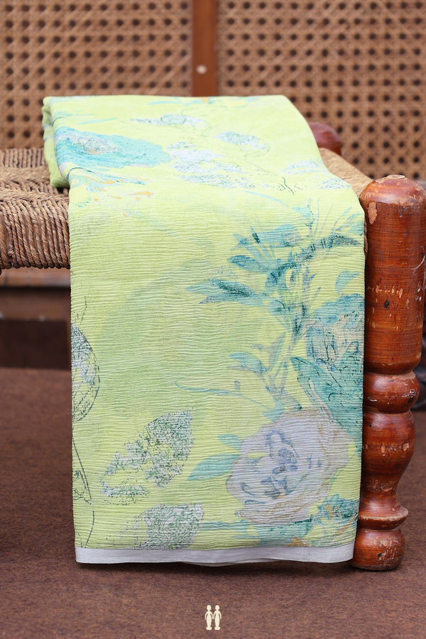 Chiffon Saree In Green With Floral Design