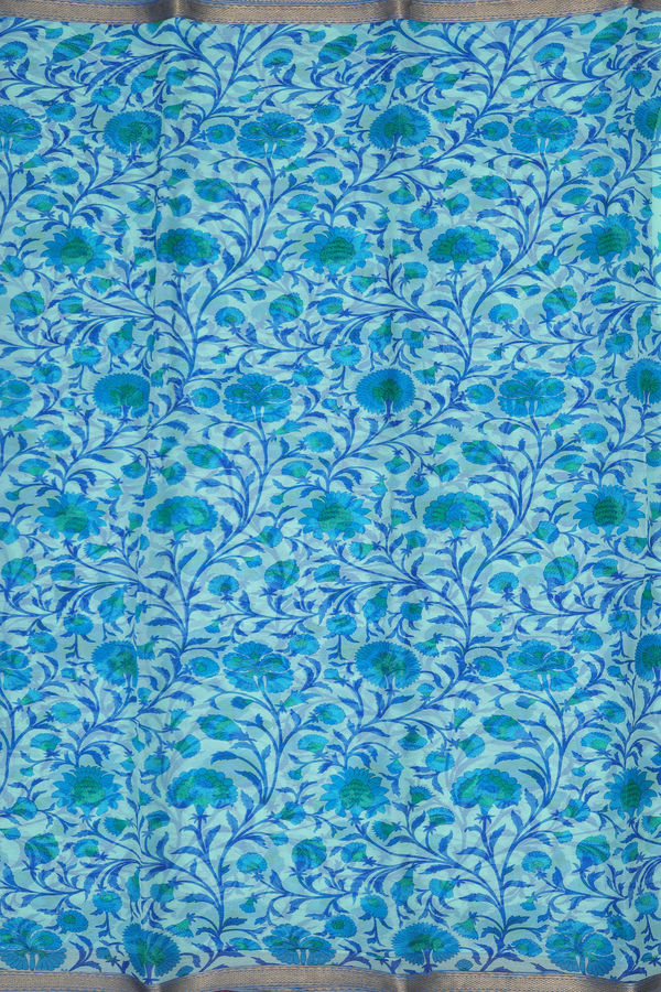 Chiffon Saree In Green With Floral Design