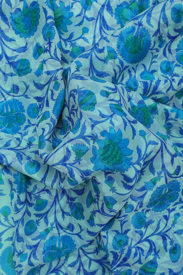 Chiffon Saree In Green With Floral Design
