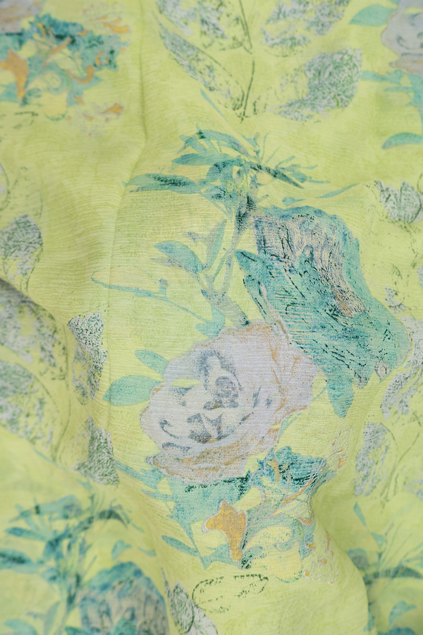 Chiffon Saree In Green With Floral Design