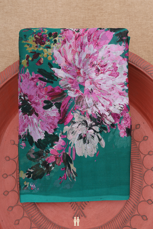 Chiffon Saree In Green With Floral Printed Design