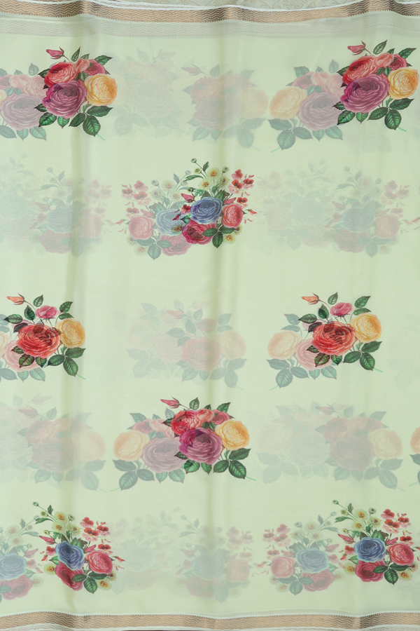 Chiffon Saree In Green With Floral Printed Design