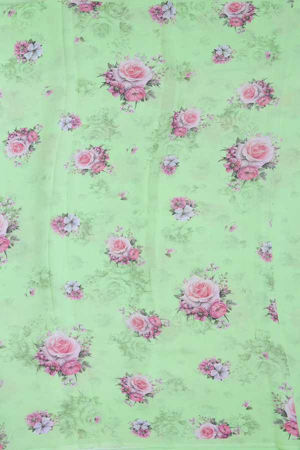 Chiffon Saree In Green With Floral Printed Design