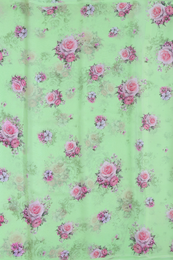 Chiffon Saree In Green With Floral Printed Design