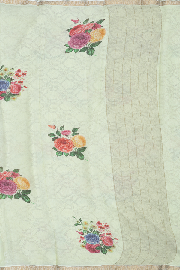 Chiffon Saree In Green With Floral Printed Design