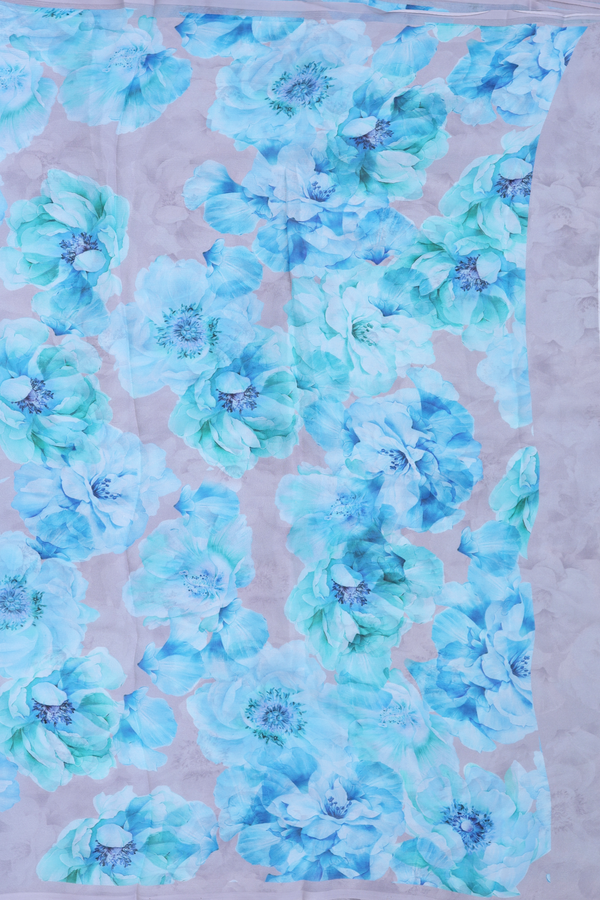 Chiffon Saree In Grey With Floral Printed Design