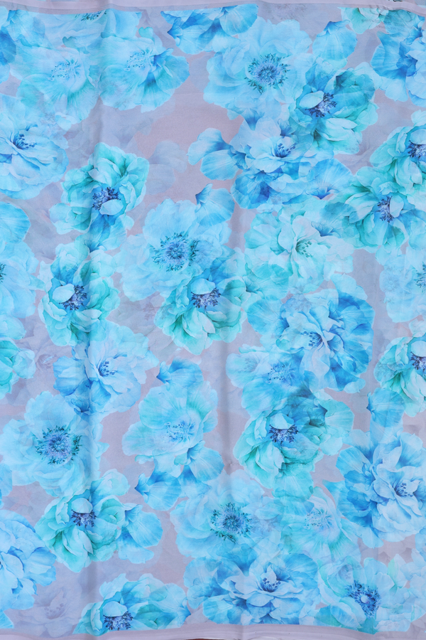 Chiffon Saree In Grey With Floral Printed Design