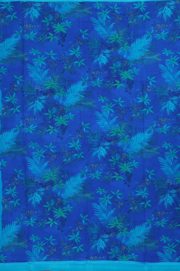 Chiffon Saree In Indigo Blue With Floral Design
