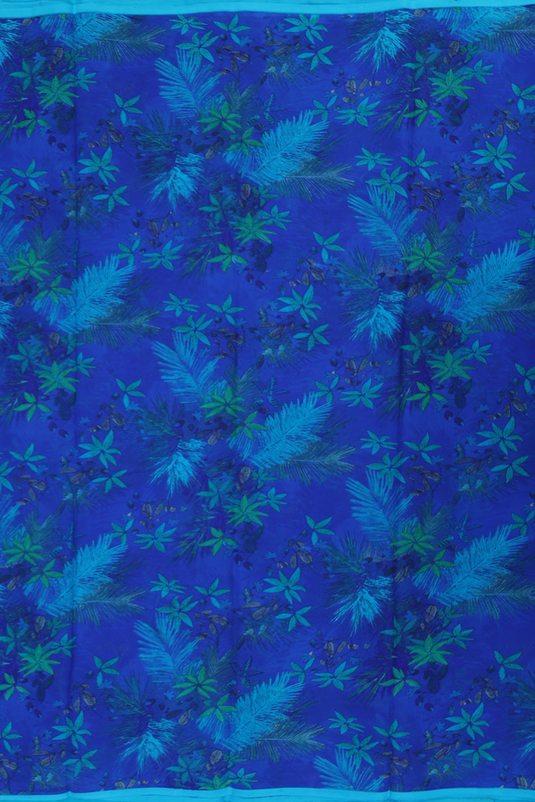 Chiffon Saree In Indigo Blue With Floral Design