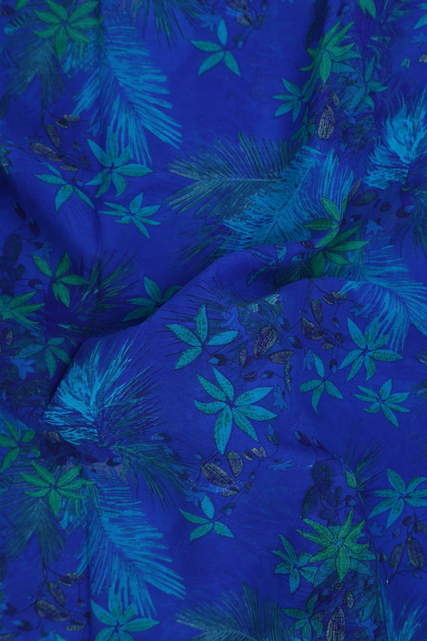 Chiffon Saree In Indigo Blue With Floral Design
