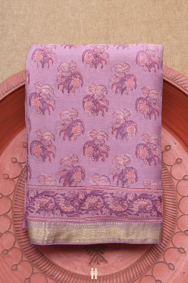 Chiffon Saree In Mauve Purple With Floral Digital Printed