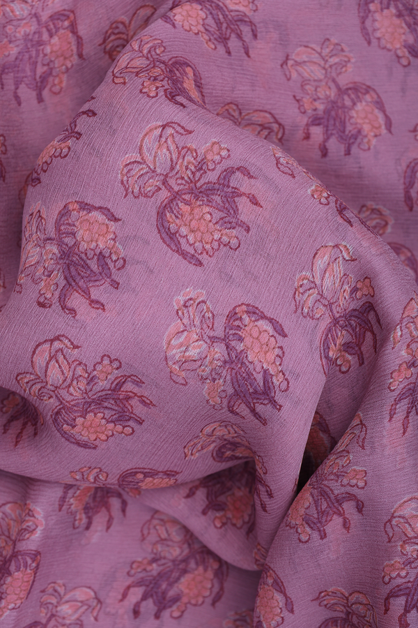 Chiffon Saree In Mauve Purple With Floral Digital Printed