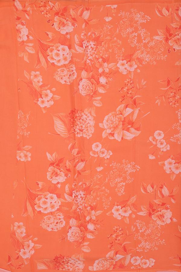 Chiffon Saree In Orange With Floral Design