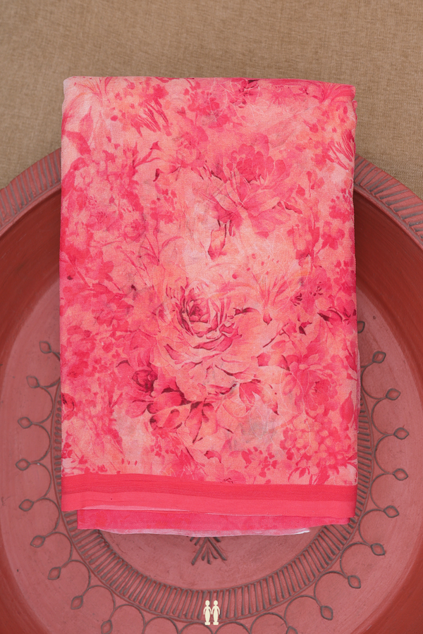 Chiffon Saree In Orange With Floral Design