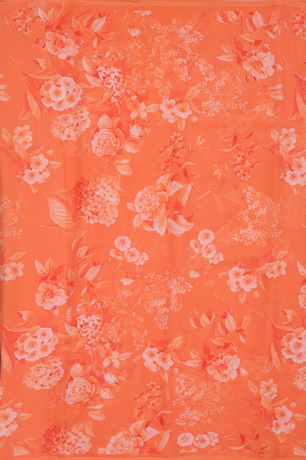Chiffon Saree In Orange With Floral Design