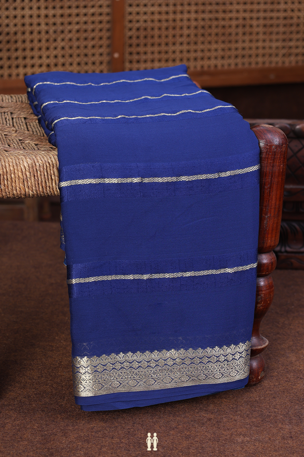 Chiffon Saree In Oxford Blue With Stripes Design