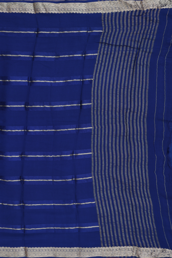 Chiffon Saree In Oxford Blue With Stripes Design