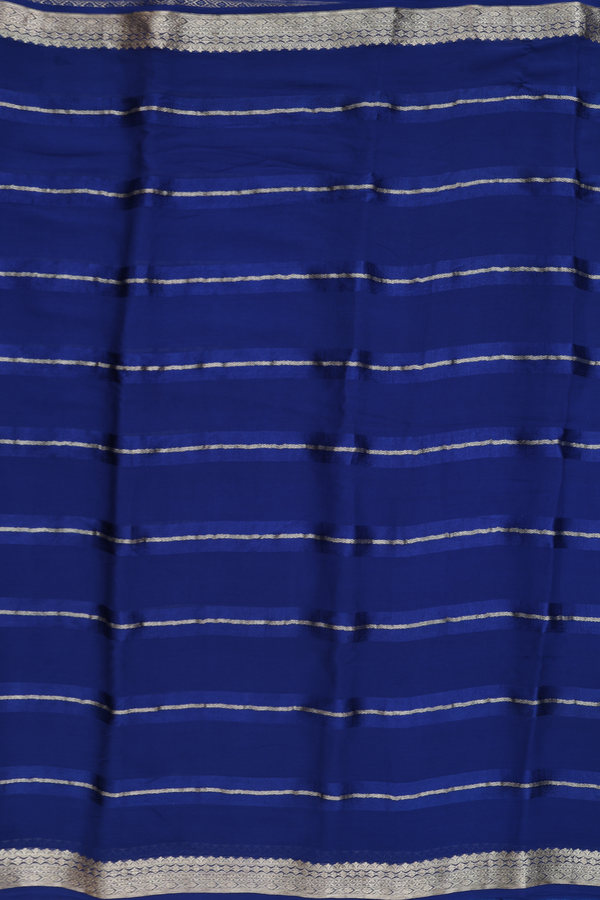 Chiffon Saree In Oxford Blue With Stripes Design