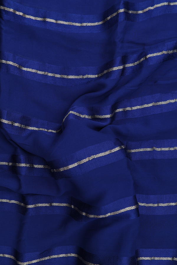 Chiffon Saree In Oxford Blue With Stripes Design