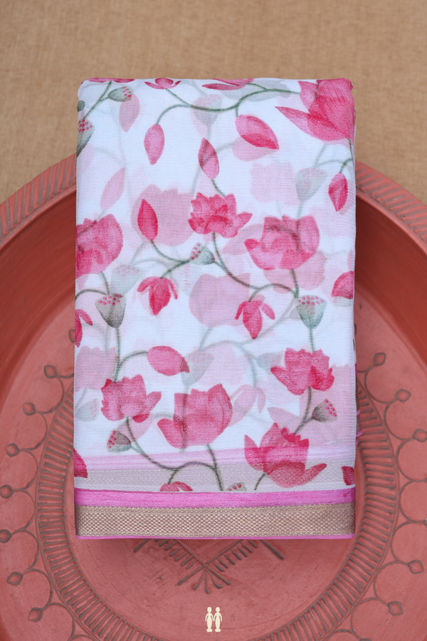 Chiffon Saree In Pastel Blue With Floral Printed Design