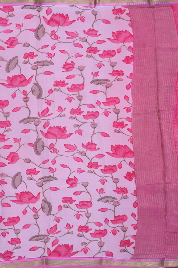 Chiffon Saree In Pastel Blue With Floral Printed Design