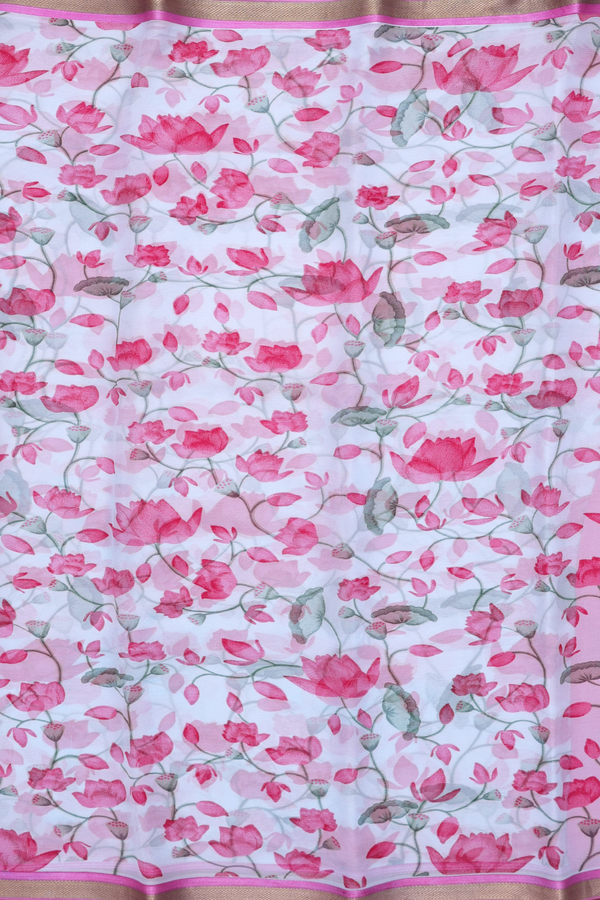 Chiffon Saree In Pastel Blue With Floral Printed Design