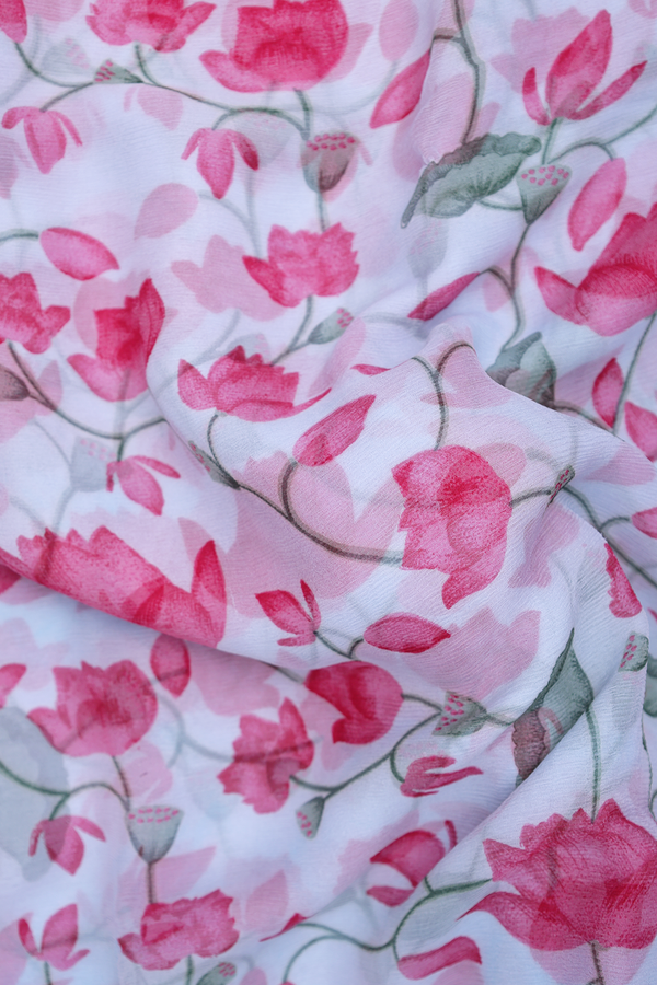 Chiffon Saree In Pastel Blue With Floral Printed Design
