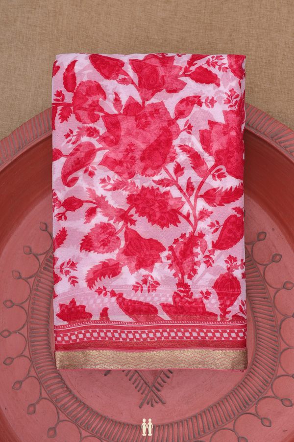 Chiffon Saree In Pastel Pink With Floral Design