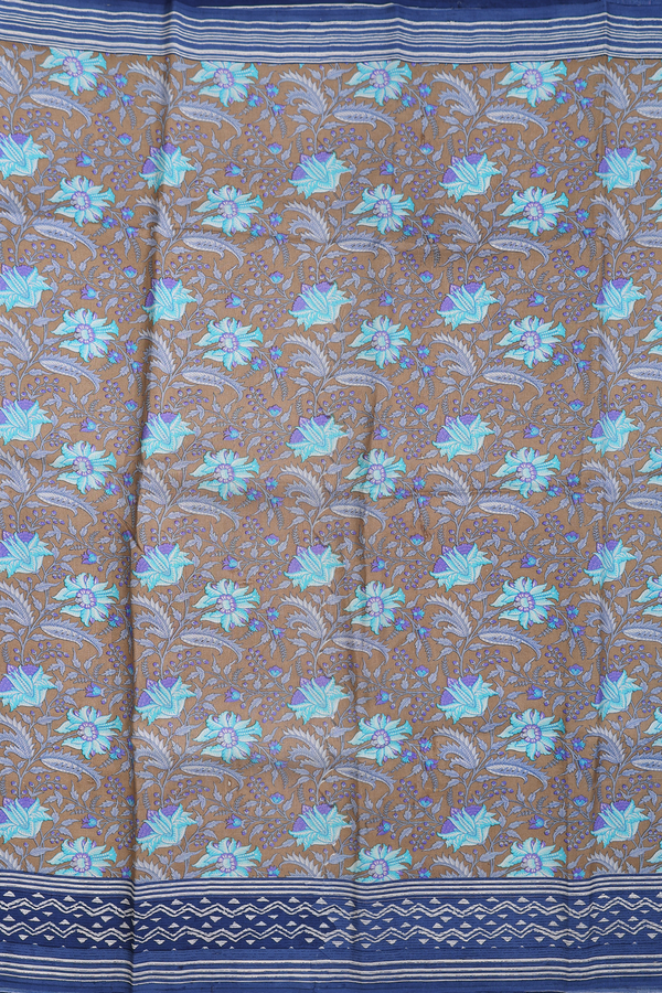 Chiffon Saree In Peanut Brown With Floral Printed Design