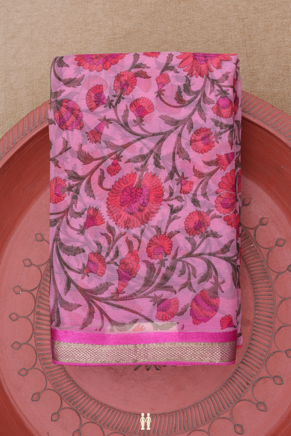 Chiffon Saree In Pink With Floral Printed Design