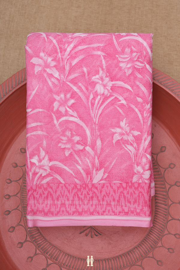 Chiffon Saree In Pink With Floral Printed Design