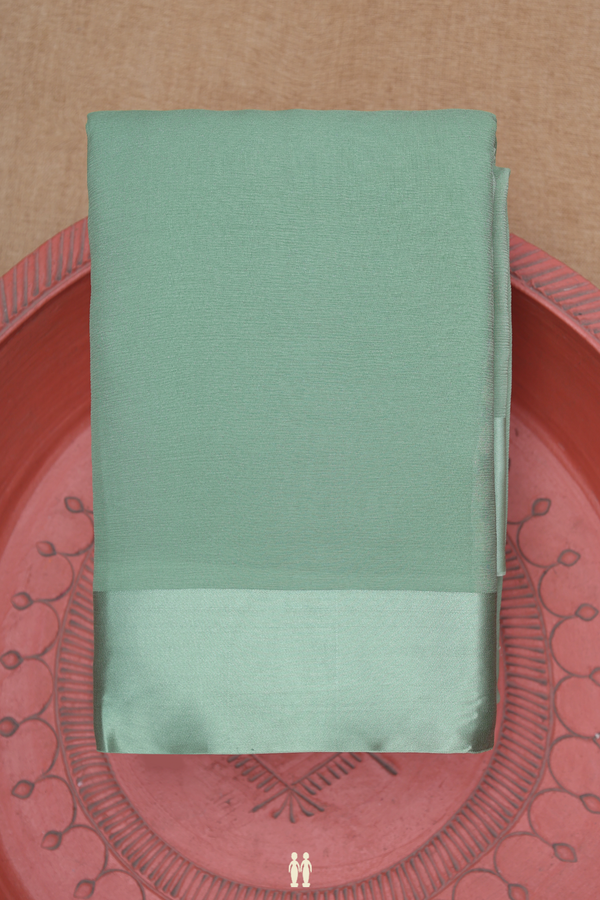 Chiffon Saree In Plain Green With Light Weight