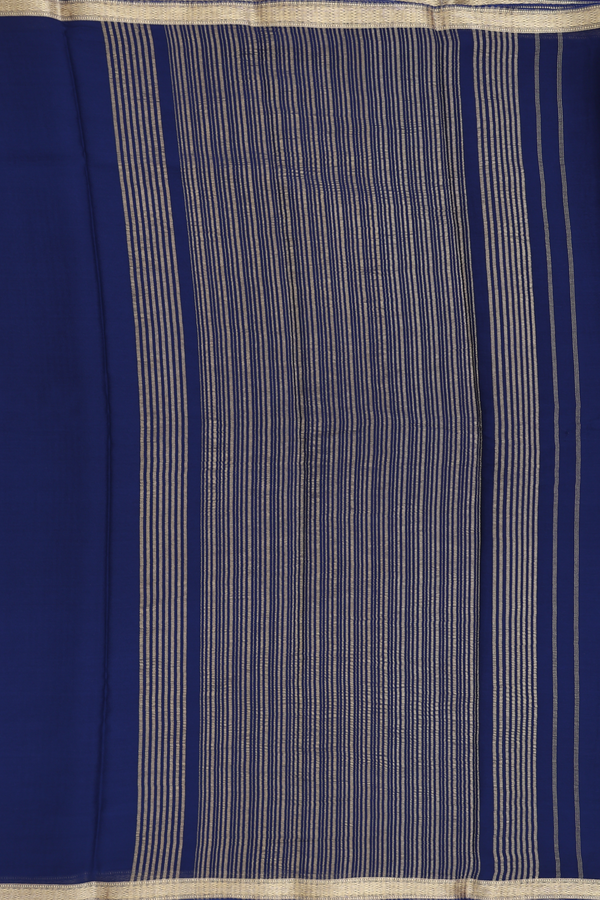 Chiffon Saree In Plain Navy Blue With Zari Border