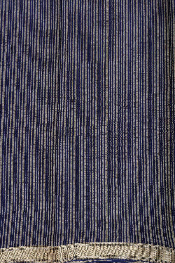 Chiffon Saree In Plain Navy Blue With Zari Border