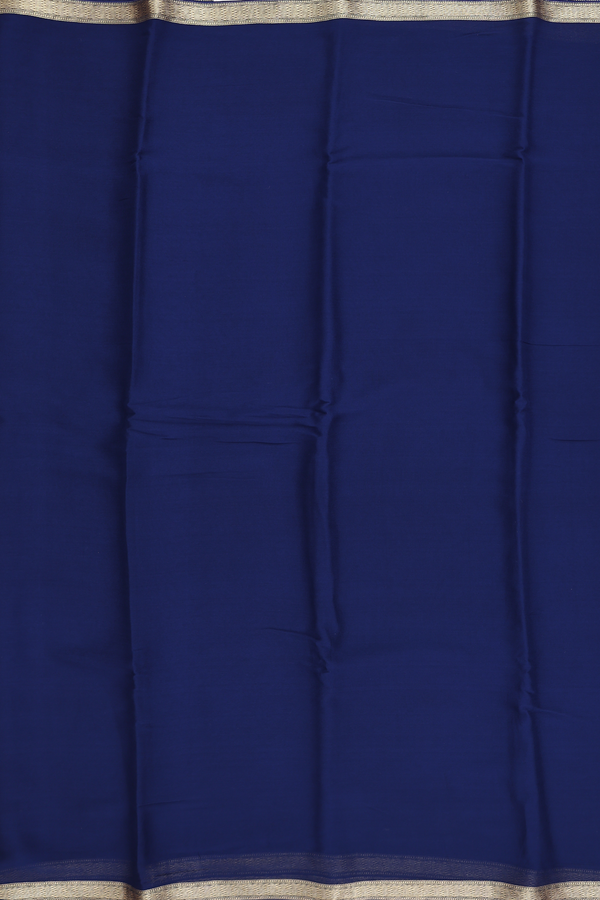 Chiffon Saree In Plain Navy Blue With Zari Border