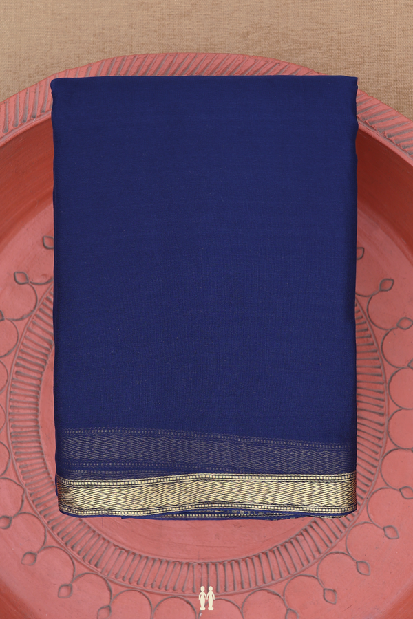 Chiffon Saree In Plain Navy Blue With Zari Border