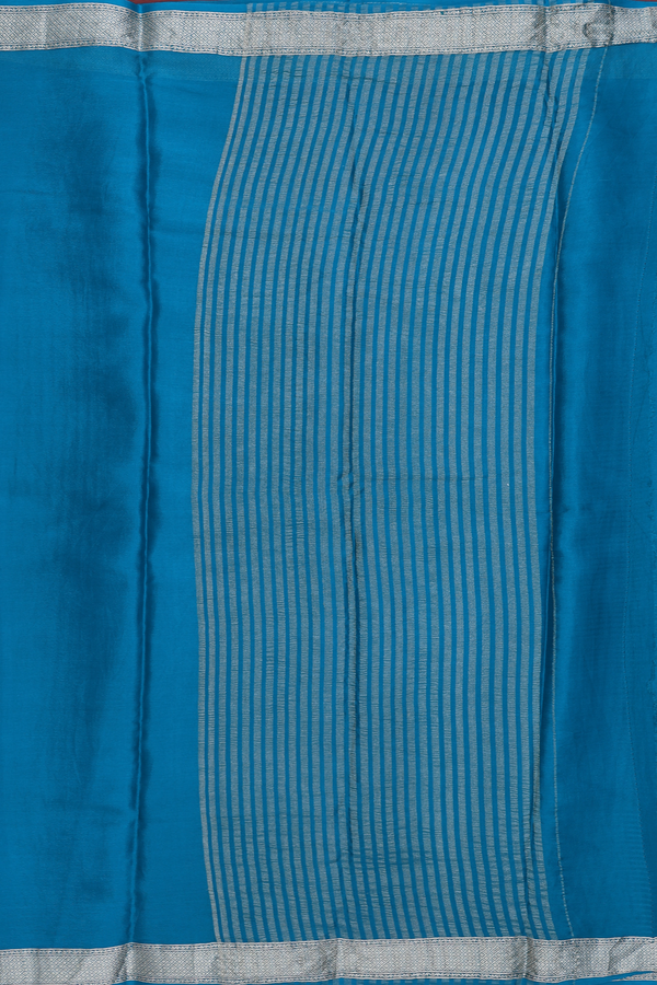 Chiffon Saree In Plain Peacock Blue With Zari Border
