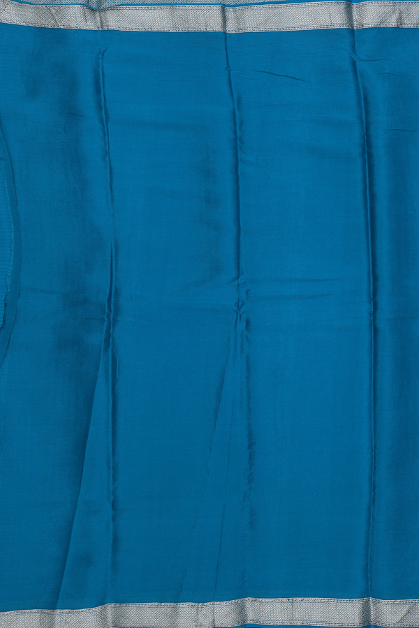 Chiffon Saree In Plain Peacock Blue With Zari Border