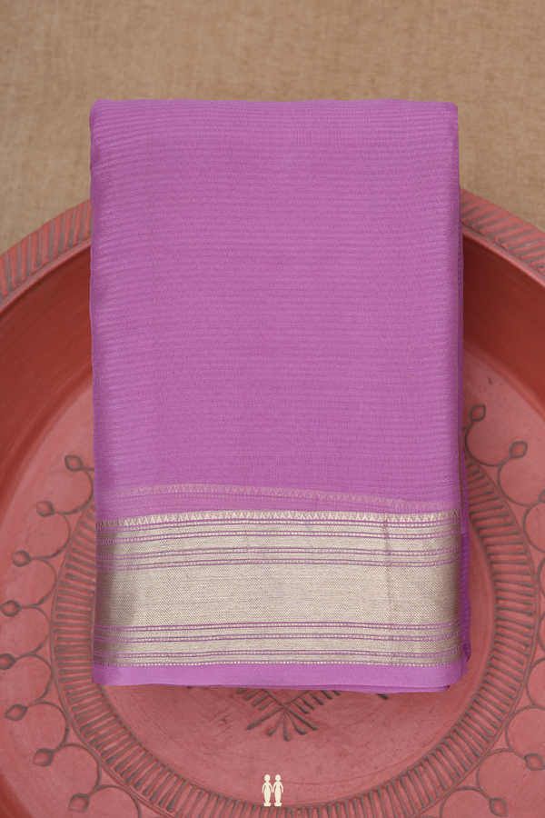 Chiffon Saree In Plain Purple With Zari Border